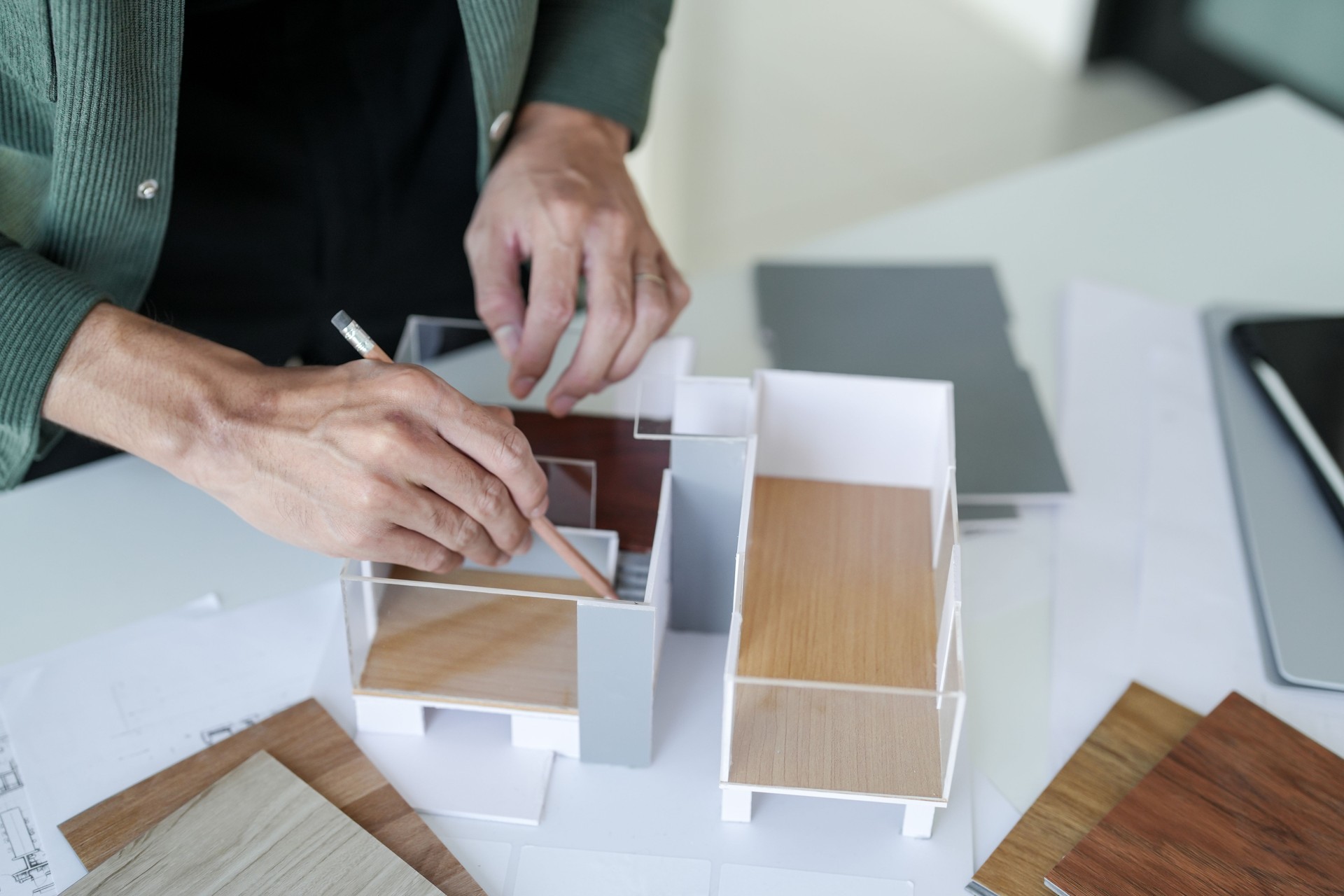 Architecture interior Asianman Creative project planÂ designer home and Choose interior materials  drawing interior on blueprint.